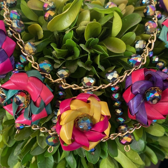 MEXICAN HANDCRAFTED JEWELRY SET FLORAL PALM LEAF MULTICOLOR NECKLACE & EARRINGS - Picture 9 of 17